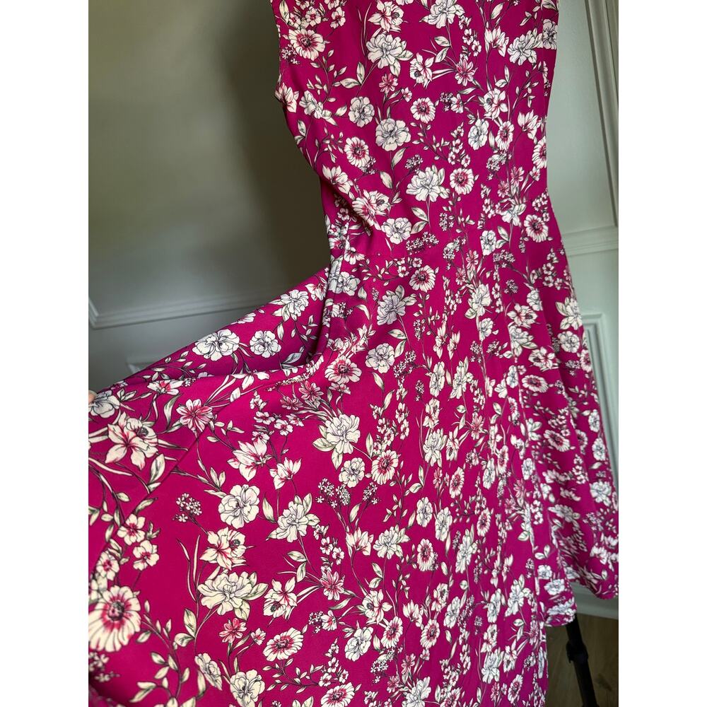 Nanette Lepore Magenta Floral Dress Sleeveless Pleated Button Front Midi Size 2 - Picture 7 of 8